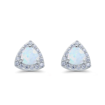 Halo Stud Earrings Lab Created White Opal Round Simulated CZ 925 Sterling Silver(8mm)